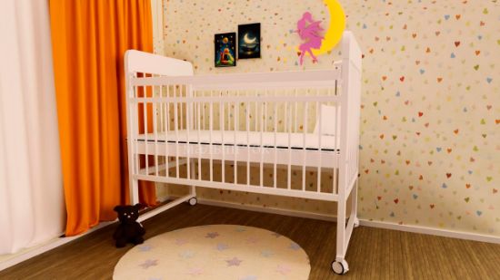 Изображение ДЕТСКАЯ КРОВАТКА КОЛЕСО КАЧАЛКА 4555 С МАТРАСОМ