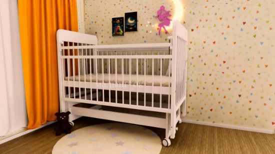 Изображение ДЕТСКАЯ КРОВАТКА МАЯТНИК С КОЛЕСАМИ 4666 И МАТРАСОМ